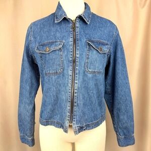 Vintage CLIO Womens Denim Jacket (M) Jean Blue Zip Boho Western 80s